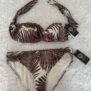 Palm Print Twist Front Bandeau Bikini NWT